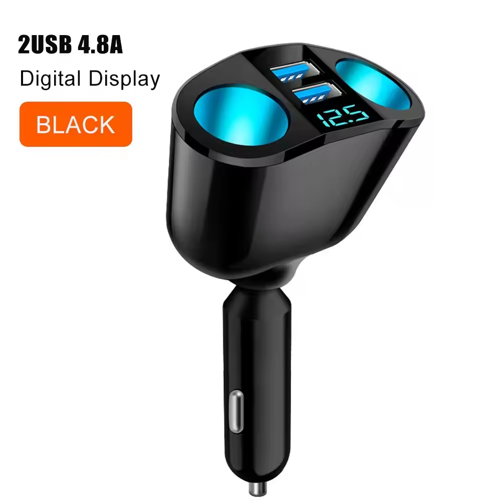 2 Negro-12,5 Pantalla Digital Fija 4.8A Encendedor de Cigarrillos Desnuda