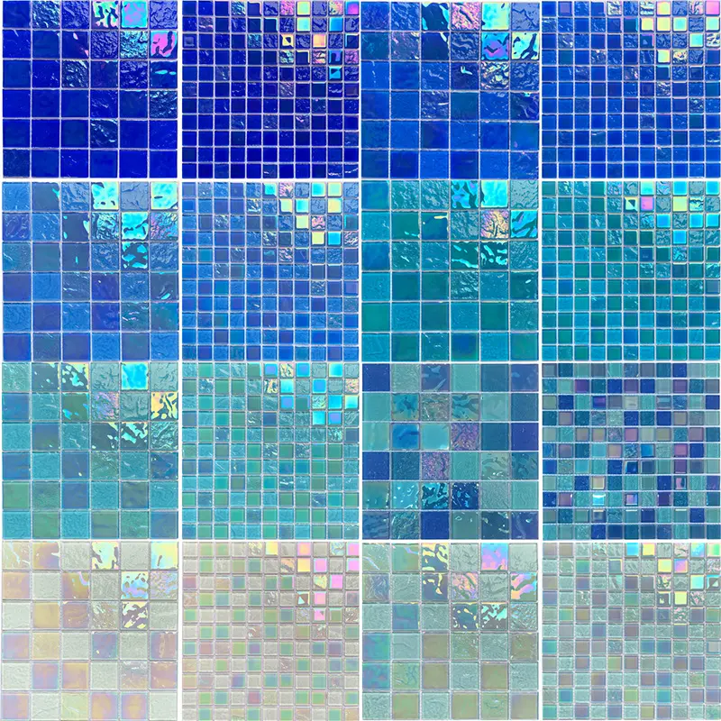 Fábrica de Abastecimento 300x300mm Outdoor Azul Iridescente Piscina Mosaico De Vidro De Azulejo