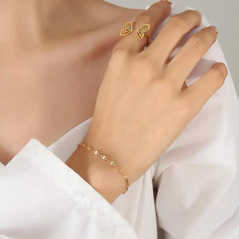 Pulseira estilosa de aço inoxidável 18k, bracelete sexy com estampa de temperamento, dourado para outono e 2022