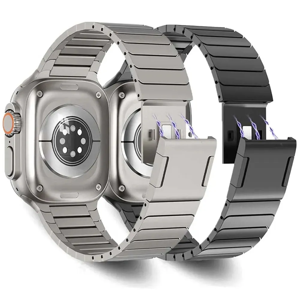 ListenSmart - Pulseira de aço inoxidável para relógio Apple Watch Ultra 2 banda 49/45/44/42mm, faixa magnética de metal para relógio 9 8 7