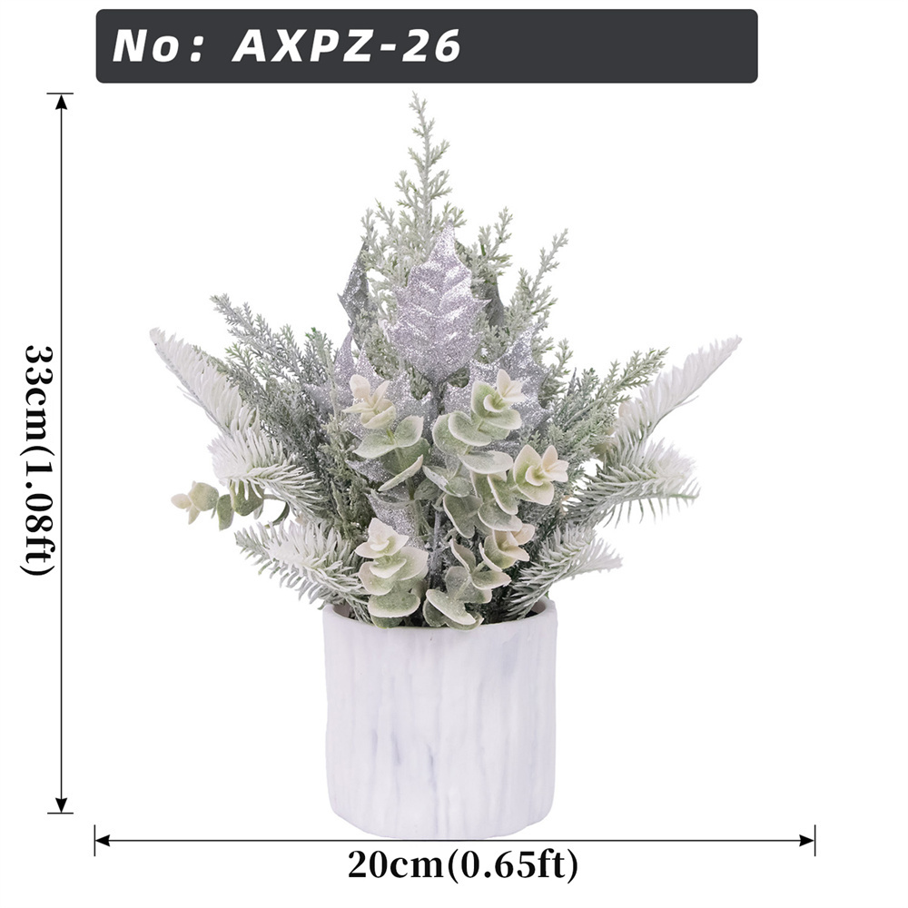 Silver Glitter Holly Frost Pine Christmas Potted Decor Plant
