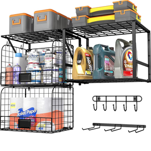 Garage Shelf Wall Mounted <strong>With</strong> Wire Baskets Drawer Shelf Power Tools Storage Rack No <strong>Drill</strong> Towel Holder Garden Tools Rack