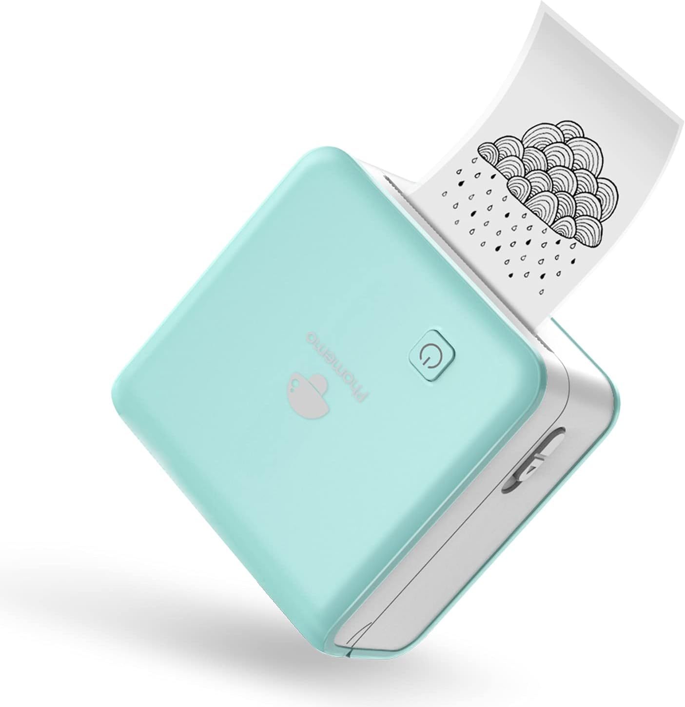 Impresora verde con 1 rollo de papel térmico adhesivo blanco