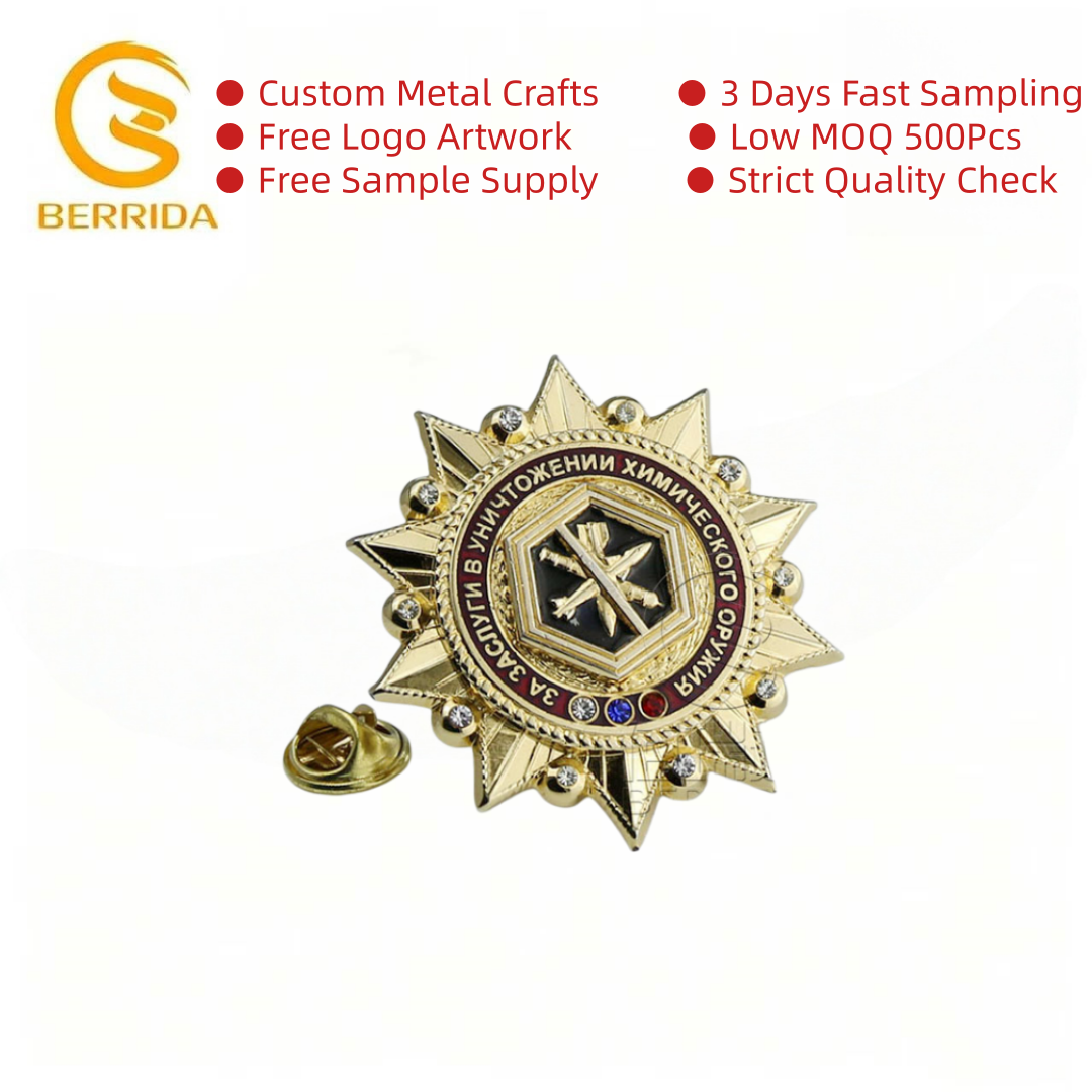 Pin's en métal émaillé avec diamant rond, motif Lions Club