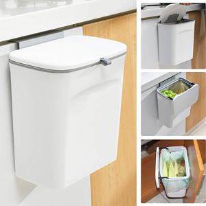 Cubo de basura de plástico ecológico de 10L PP montado en la pared estilo Rectangular con estructura de pie prensa tapa deslizante Cubo de almacenamiento - Product Image 4