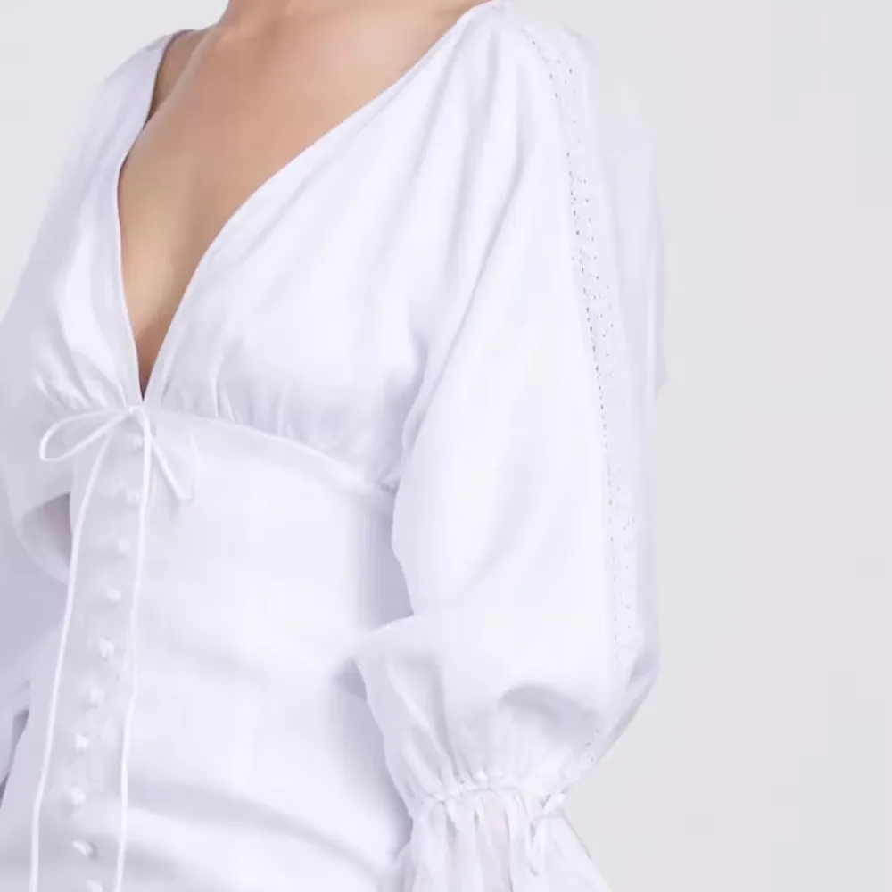 Abito da donna personalizzato in lino bohémien da spiaggia Maxi abito autunno a maniche lunghe bianco stile Casual Silhouette aderente per l'estate