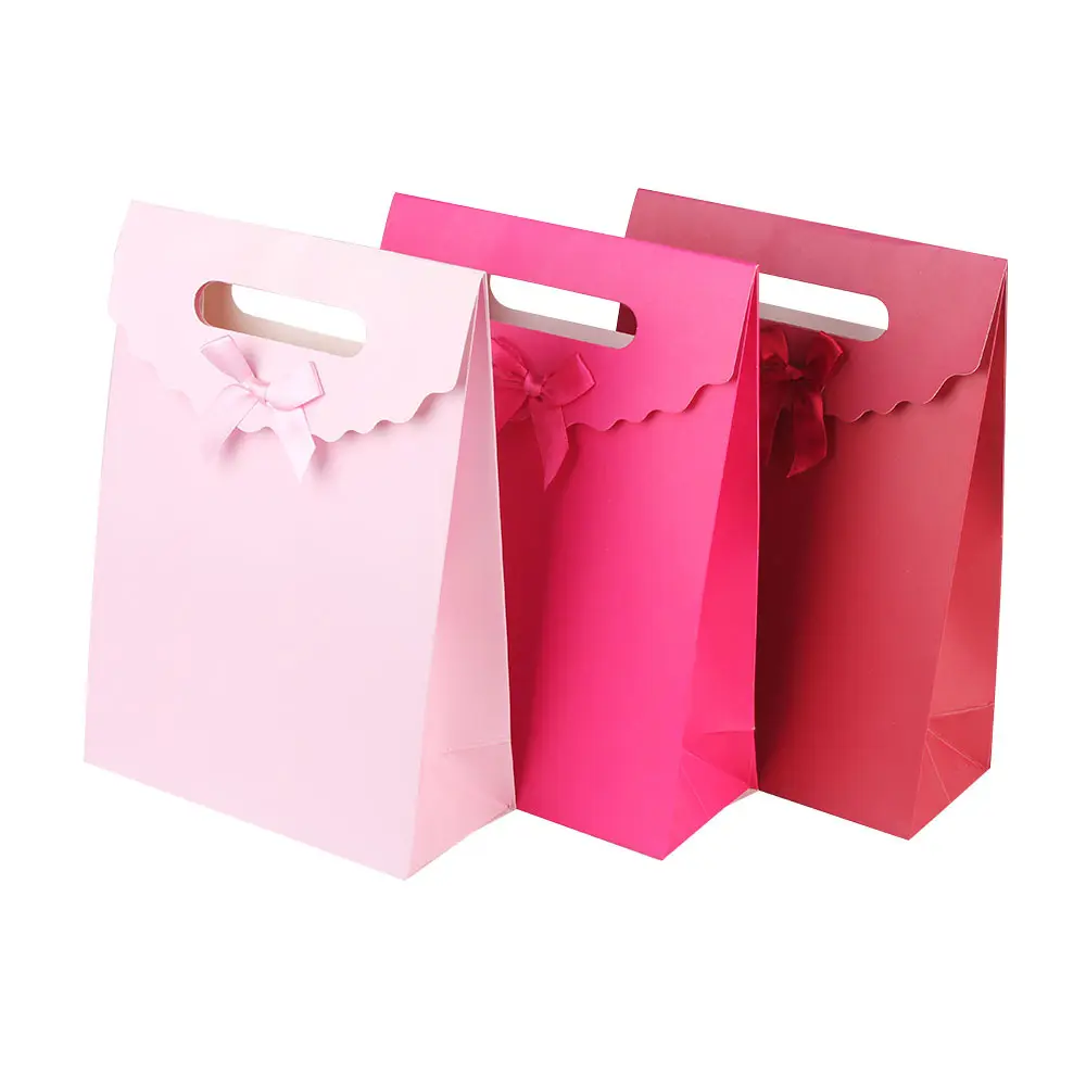 Mini sacs en papier colores petit rose mignon Noël mariage nourriture cadeau découpé poignée plat à emporter emballage sac en papier
