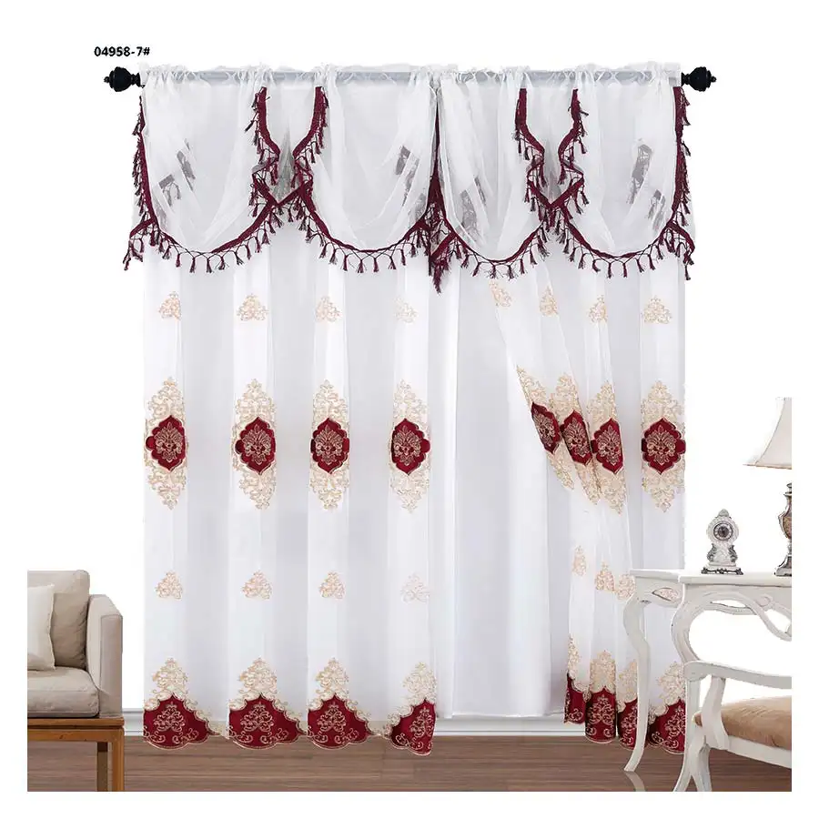 Fancy Flannel stitching Embroidered Curtain with Attached Valance and Quality Sheer Accept Pattern Design For Home
