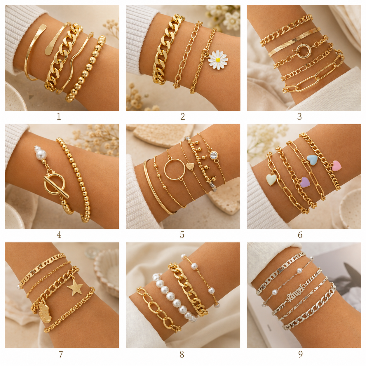 Bracelets 1 to 9
