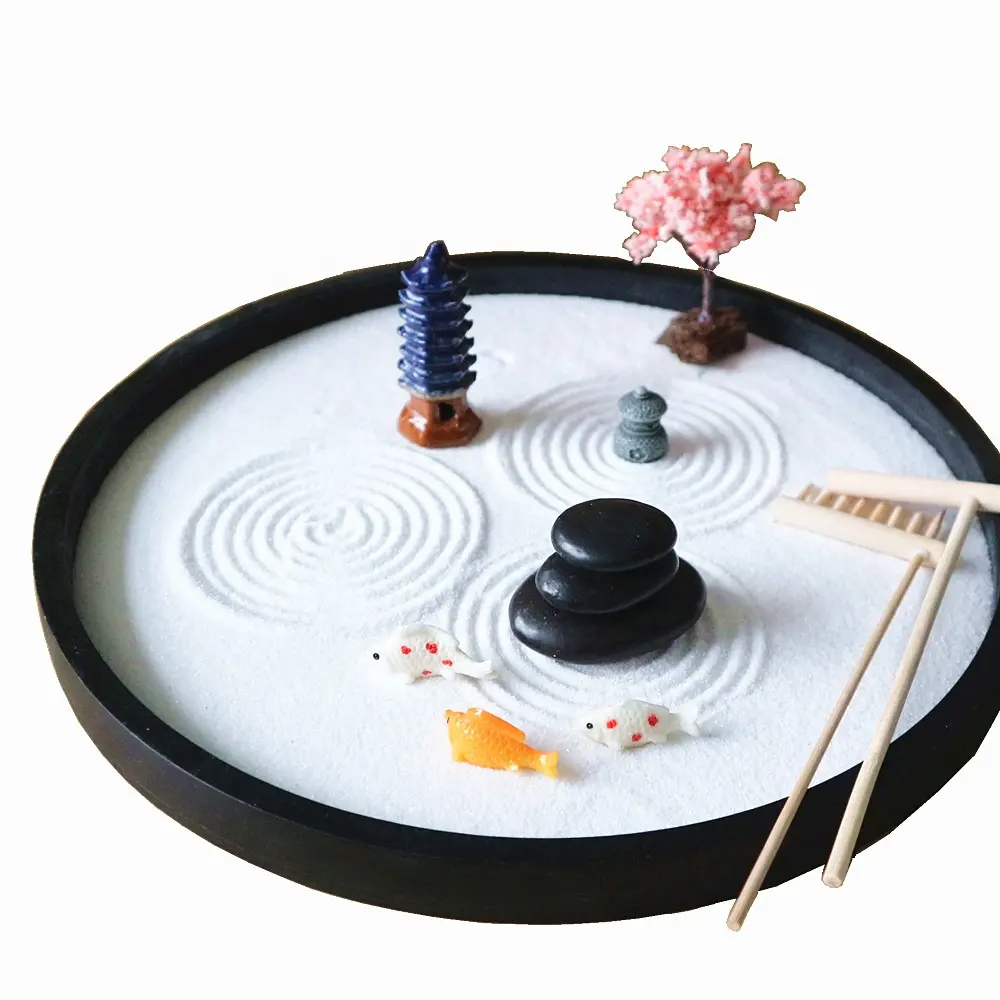 Set di ciottoli da giardino Zen fatto a mano con attrezzi da giardino Zen gratuiti, sabbia, vassoio di Base e accessori