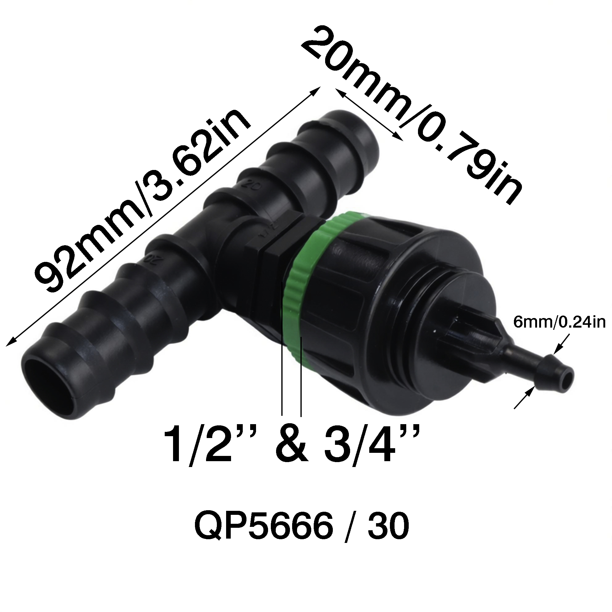 Black+green 20mm Hose Barb 2pc/set