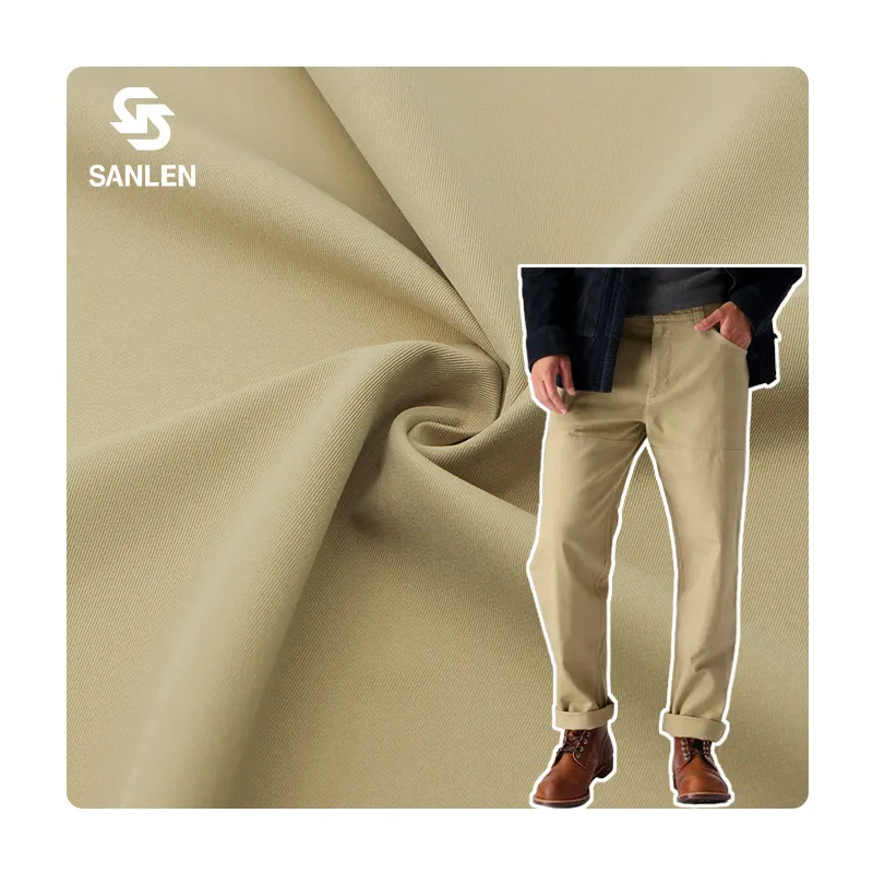 Cómodos pantalones pesados Material sarga chaqueta tejida 100% tela de poliéster para pantalones de hombre