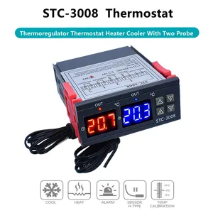 כפול דיגיטלי STC-3008 טמפרטורת בקר שני ממסר טרמוסטט דוד עם בדיקה 12V 24V 220V בית מקרר מגניב חום