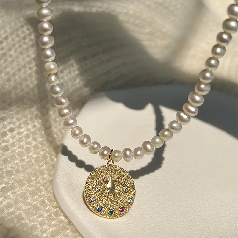 Collana di perle d'acqua dolce collana con ciondolo moneta Comet collana in acciaio inossidabile placcato oro 18 carati per regali