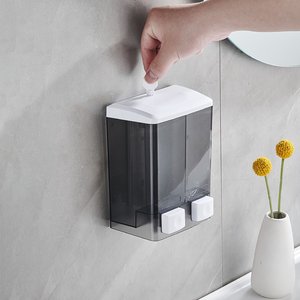 バスルームとシャワー用,1000ml ABSプラスチック製ウォールマウント手動石鹸ディスペンサー両面ハンド液体石鹸