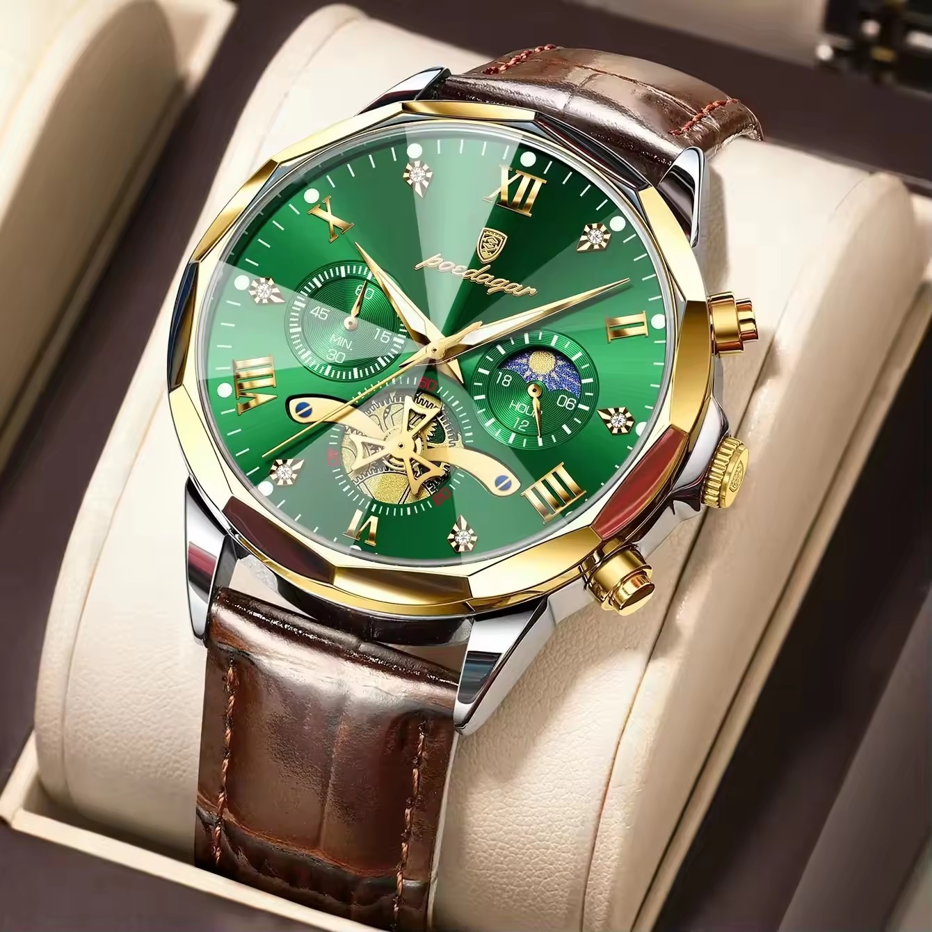 green dial silver gold case