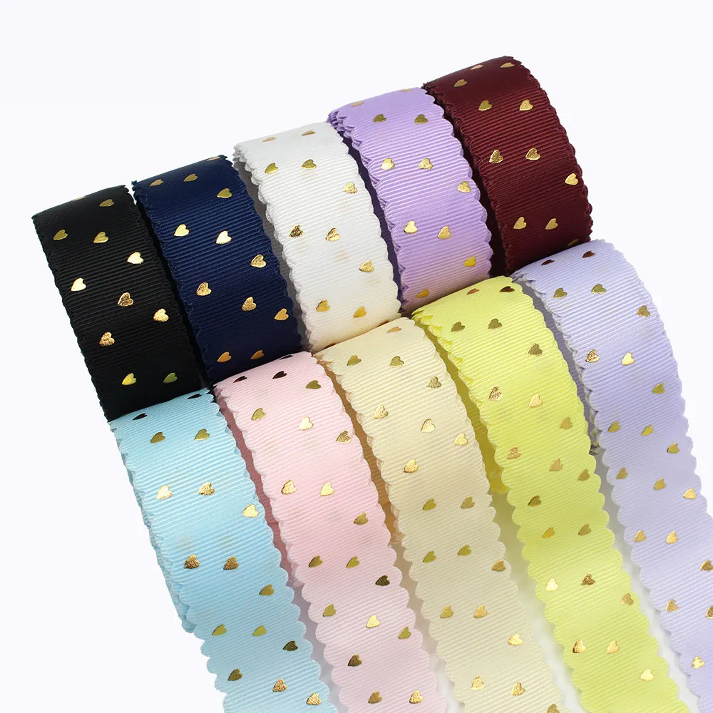 2.5 centimetri Oro A Buon Mercato della Stagnola Del Cuore Personalizzato Stampato Variopinto Del Nastro Del Grosgrain Per La Decorazione Dei Capelli