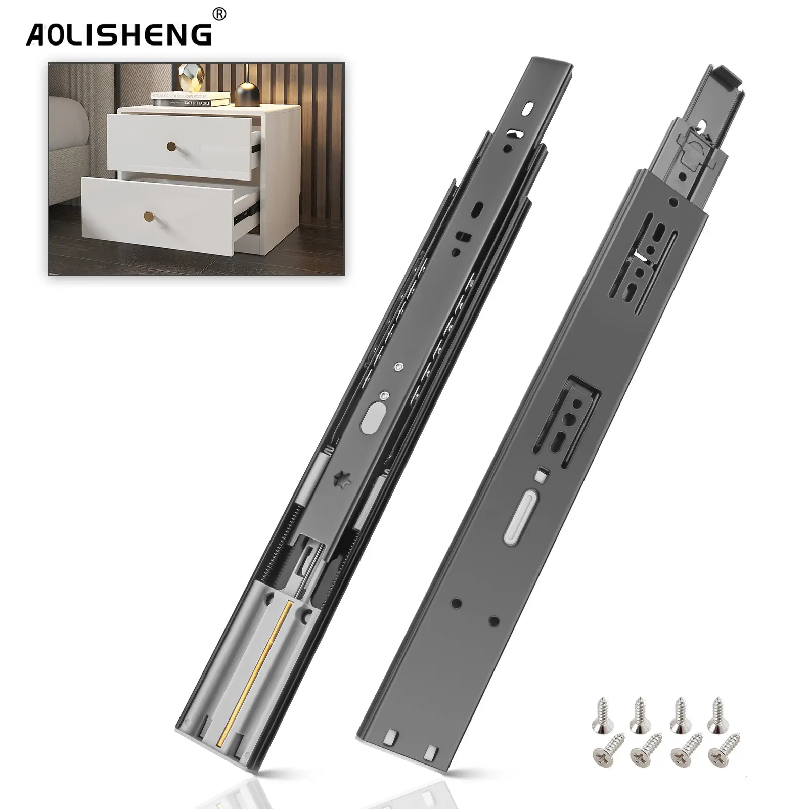 AOLISHENG – glissières de tiroir à fermeture douce, roulement à billes, fermeture automatique, glissières de tiroir d'armoire, Rail de tiroir de cuisine
