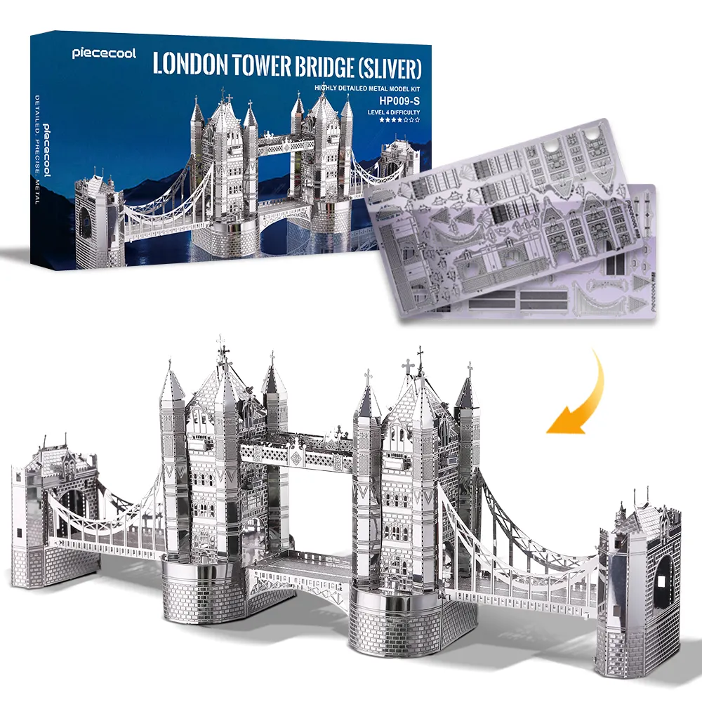 Pcecool torre de londres ponte 3d modelo de metal, diy, brinquedos de construção, clássico, quebra-cabeça de pinheiro simples para crianças, educacional