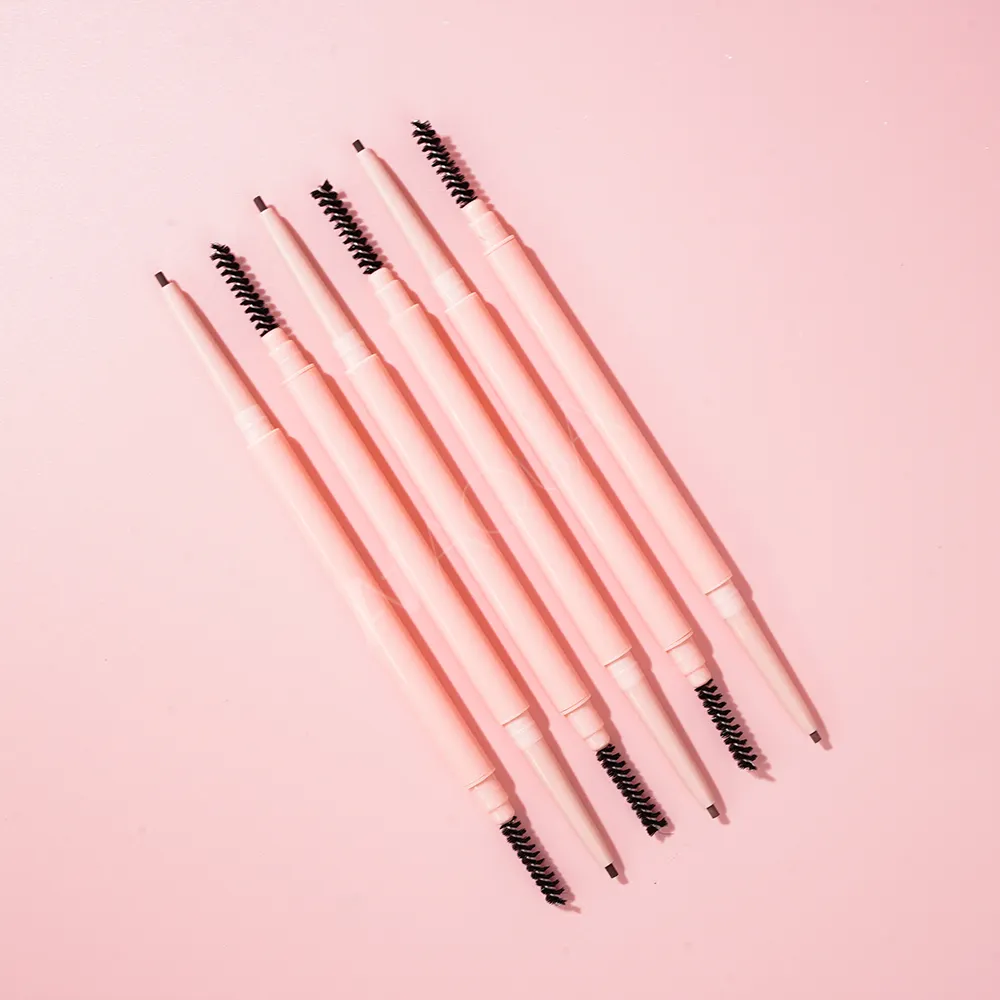 Kustom merek Anda sendiri tahan air 2 in 1 Ultra ramping mendefinisikan pink alis pensil Label pribadi pensil alis
