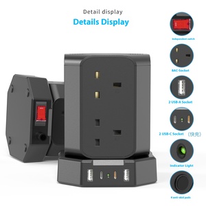 Regleta de alimentación de escritorio multifuncional Estilo británico Enchufe estéreo de 2 capas con carga rápida USB - Product Image 2