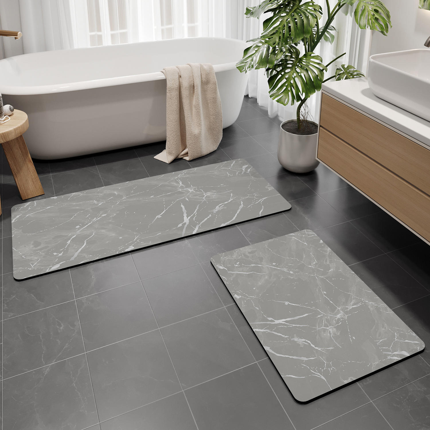 Alfombra de baño sin enjuague - negro tiza