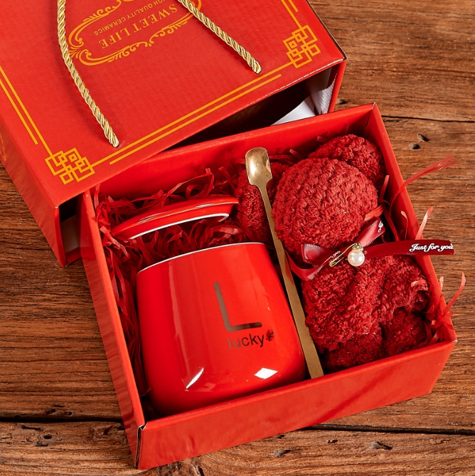 Tasse + serviette ours 30*30cm (rouge)