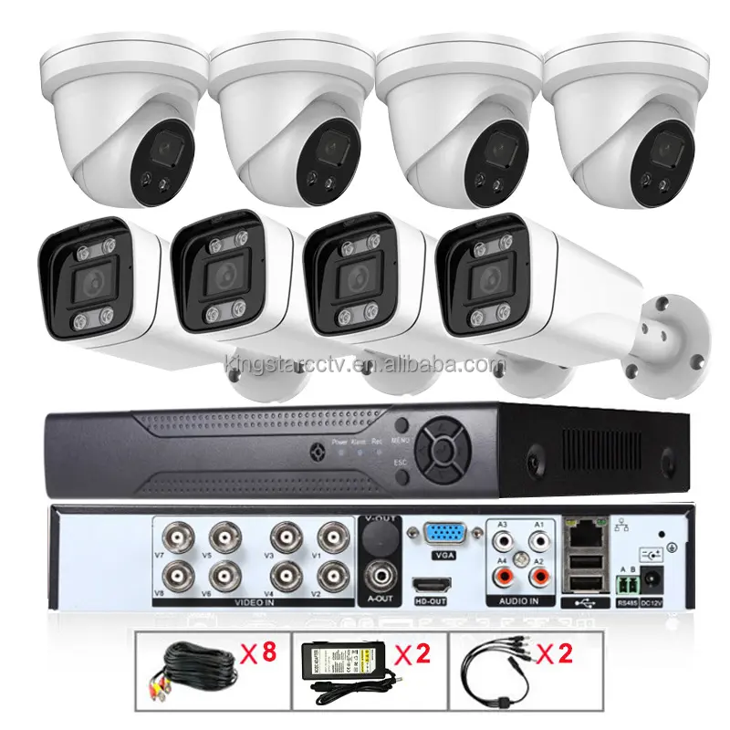Penjualan Laris Kamera AHD Penglihatan Malam Warna Penuh 1080P Lampu Hangat CCTV DVR Kit 8 Saluran HD Luar Ruangan Video Surveillance Sistem CCTV