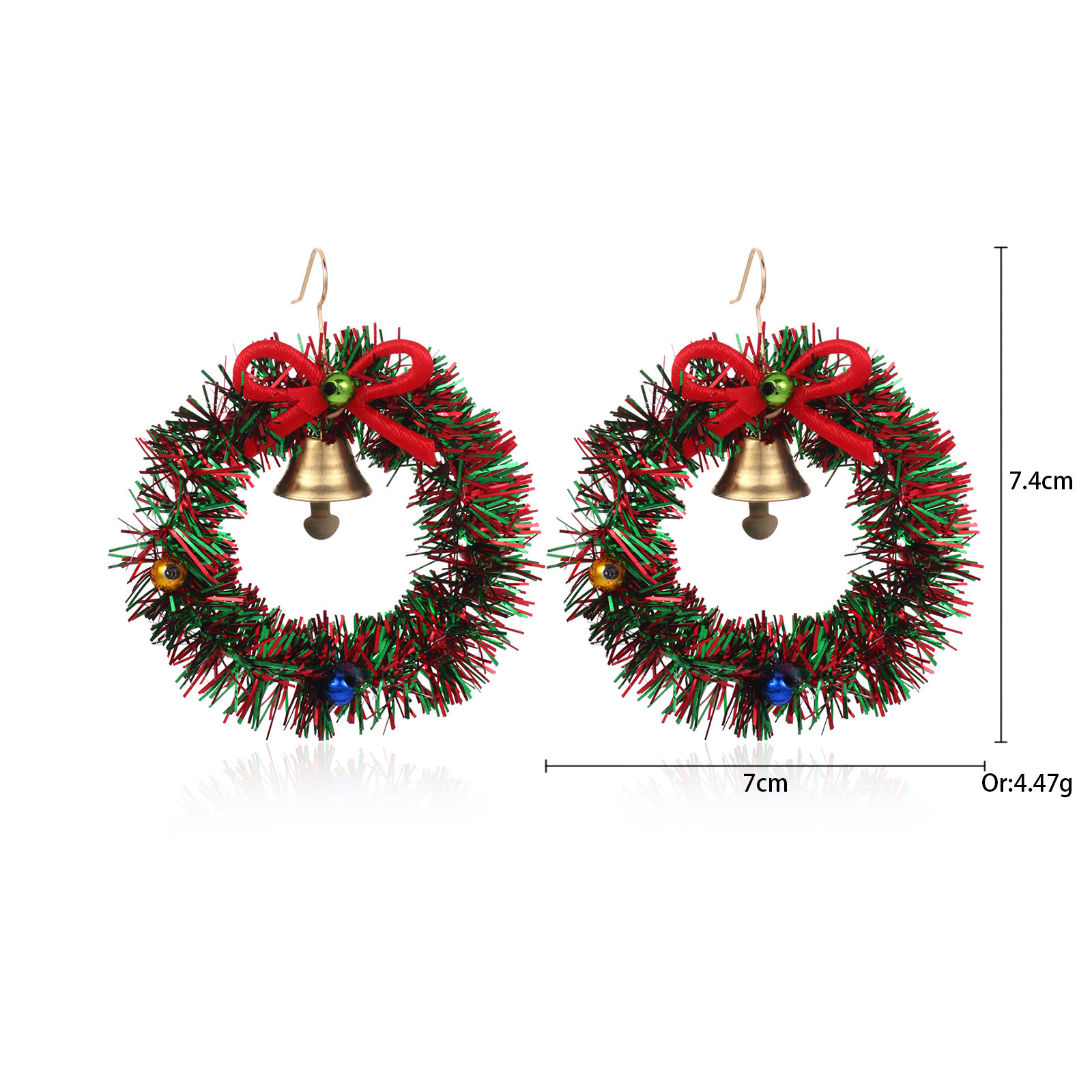 6.Pendientes de aro con diseño de hierba roja y verde.