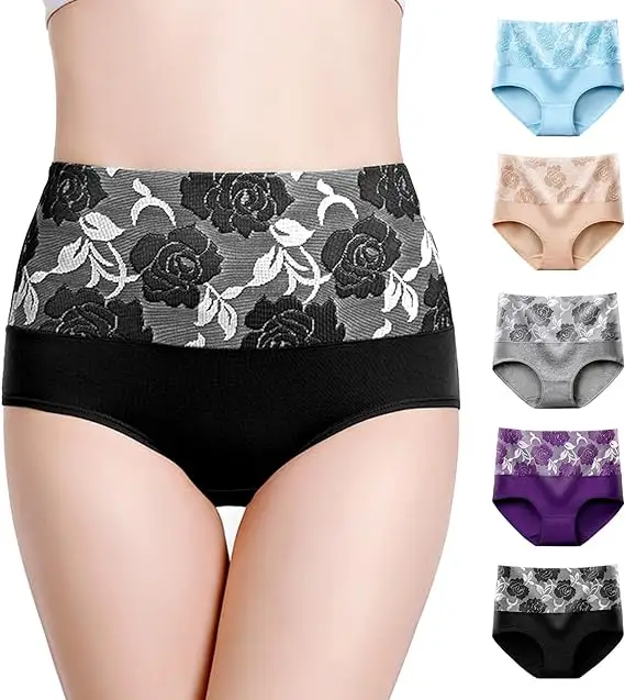 Bragas de cintura alta para mujer, calzoncillos de algodón para mujer, ropa interior de cobertura completa, bragas transpirables suaves, paquete de 5