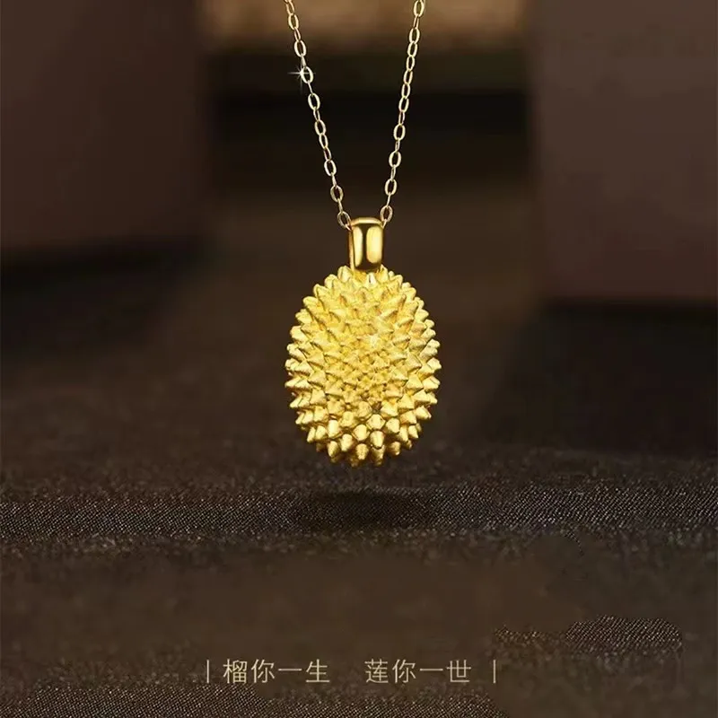 Collar con colgante de fruta de acero titanio chapado en oro de 18 quilates, diseño de Durian, joyería de moda para mujer, cadena de eslabones de regalo