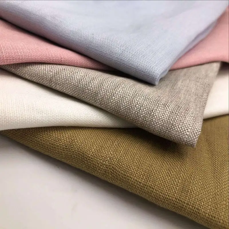 Kualitas tinggi stok banyak warna kustom katun tenun stonewashed linen alami 100 kain linen produsen untuk kemeja pakaian