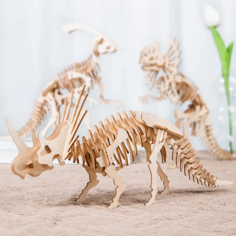 Venta al por mayor de juguetes de animales de madera para niños 3D rompecabezas de madera dinosaurio bebé niño rompecabezas de madera educativos para niños