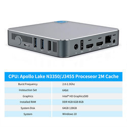 IntelIntel siyah Metal N3350 CPUJ3455 MINI PC AK7 4G 64G ile Win10 ve Linux açık ekran için 4k Video çıkışı Mini Pc - Product Image 4