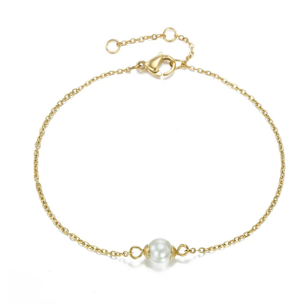 EManco-pulsera de perlas de agua dulce para mujer y niña, brazalete de cadena de Color dorado
