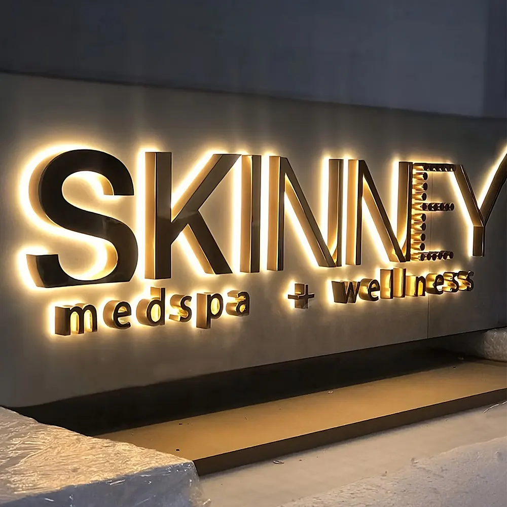 Sinal de logotipo 3D personalizado para ambientes internos e externos com marca LED Sinal de letras de metal para sinal de logotipo de parede de negócios