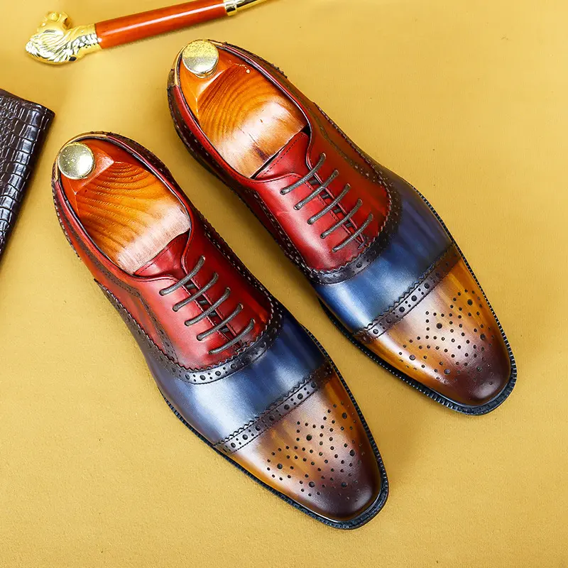 Sapatos de negócios de moda feitos à mão atacadista casamento homens couro genuíno sapatos oxford luxo sapatos masculinos & oxfords