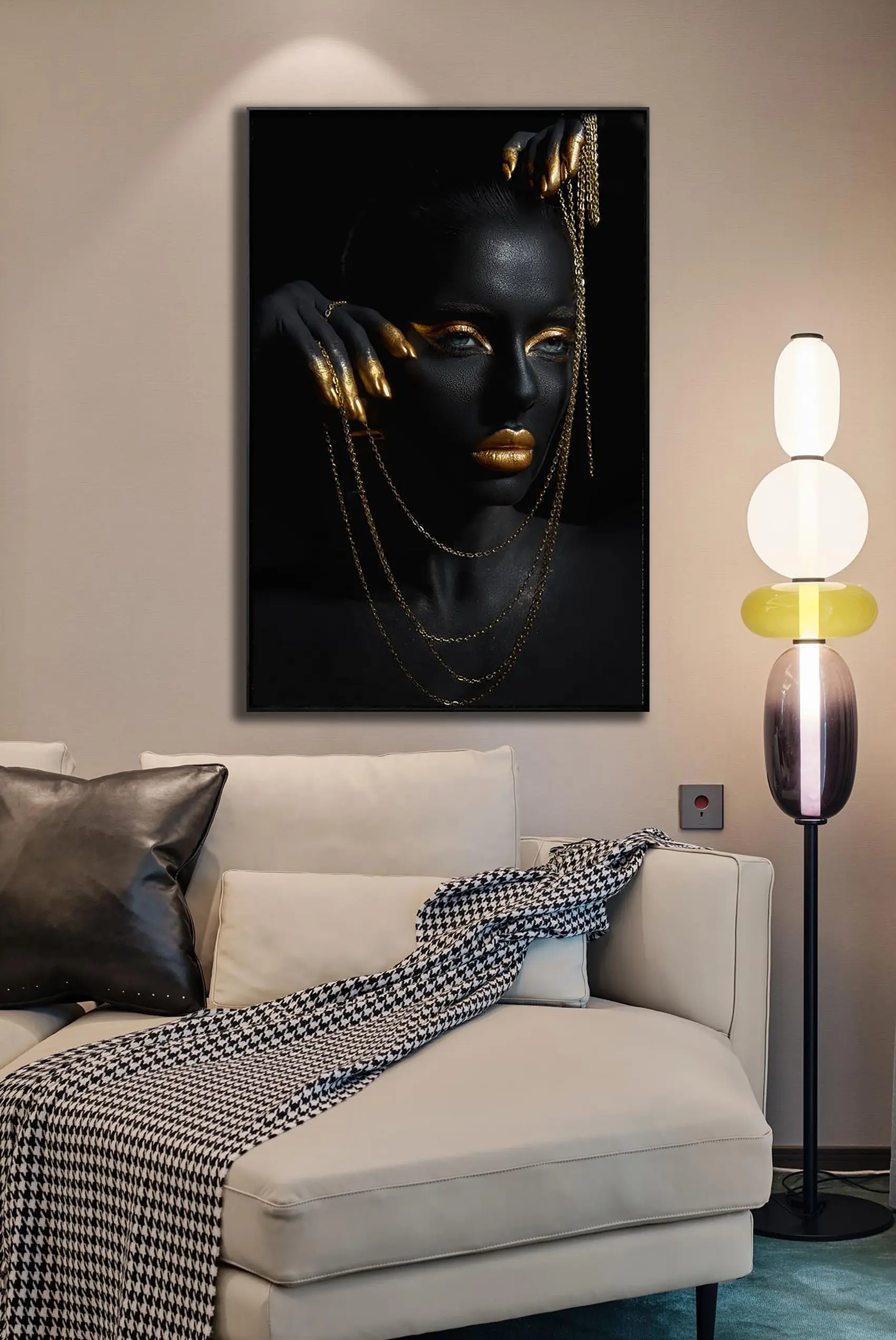 Femme africaine noire avec décor à la maison mur Art photo pour salon peinture