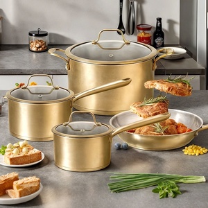 Thiết kế mới cấp thực phẩm sơn vàng thép không gỉ không dính nấu ăn chậu và chảo <span class=keywords><strong>Cookware</strong></span> Set - Product Image 5