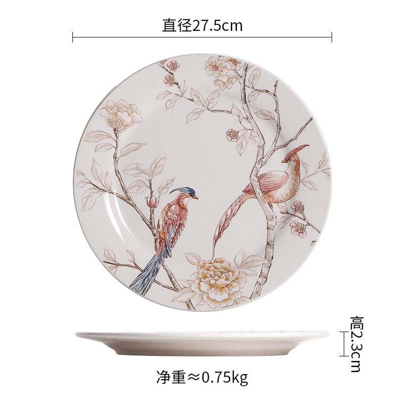 Hibiscus et faisan doré 11 pouces grandes assiettes