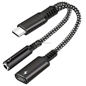 带PD快速充电适配器电缆的USB C至3.5毫米耳机和充电器适配器2合1 USB C至Aux音频插孔 - Product Image 1