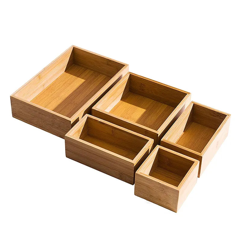 Venta caliente Combinable caja de almacenamiento de escritorio de madera conjunto 5 caja de almacenamiento de bambú cajón organizador conjunto combinación palé