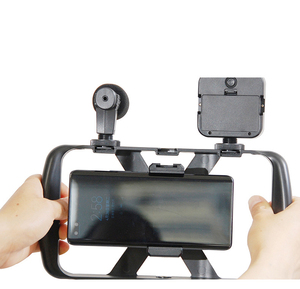 כפול הוביל vlogging סרט מצלמה כף יד כלוב מייצב <span class=keywords><strong>2</strong></span> הוביל אור וידאו אור shotgun מיקרופון vlogg