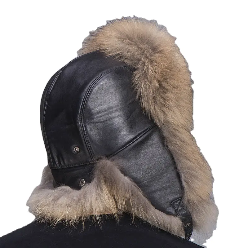 MWFur Fox Fur Bomber Hat Winter Hunting Skiing Trooper Hat MS.minshu Fashion Men's Fur Trapper Hat with Sheep Leather Earflap