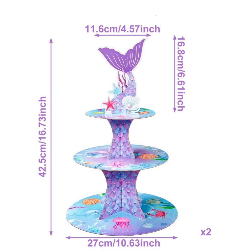 WHITE- blue and purple mermaid cake stand-1 setTE