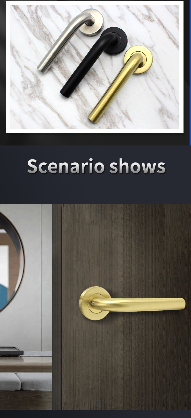 CE Brushed gold stainless steel door lever handle