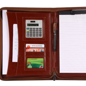 Document Organizer Zipper File Folder <strong>Notebook</strong> Custom Logo Business Folder Pu Leather Portfolio <strong>With</strong> <strong>Calculator</strong> - Product Image 2