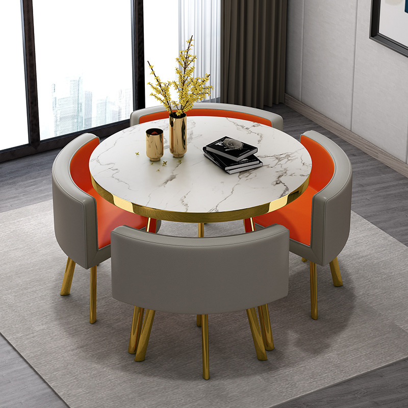 Gris + naranja 1 mesa 4 sillas + piel de naranja gris