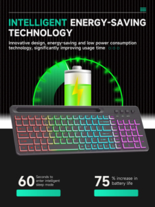 Tamaño completo 2,4G BT Modo dual RGB LED Interfaz USB 103 teclas Membrana ABS Teclado retroiluminado Nuevo numérico multifuncional Klavye - Product Image 5