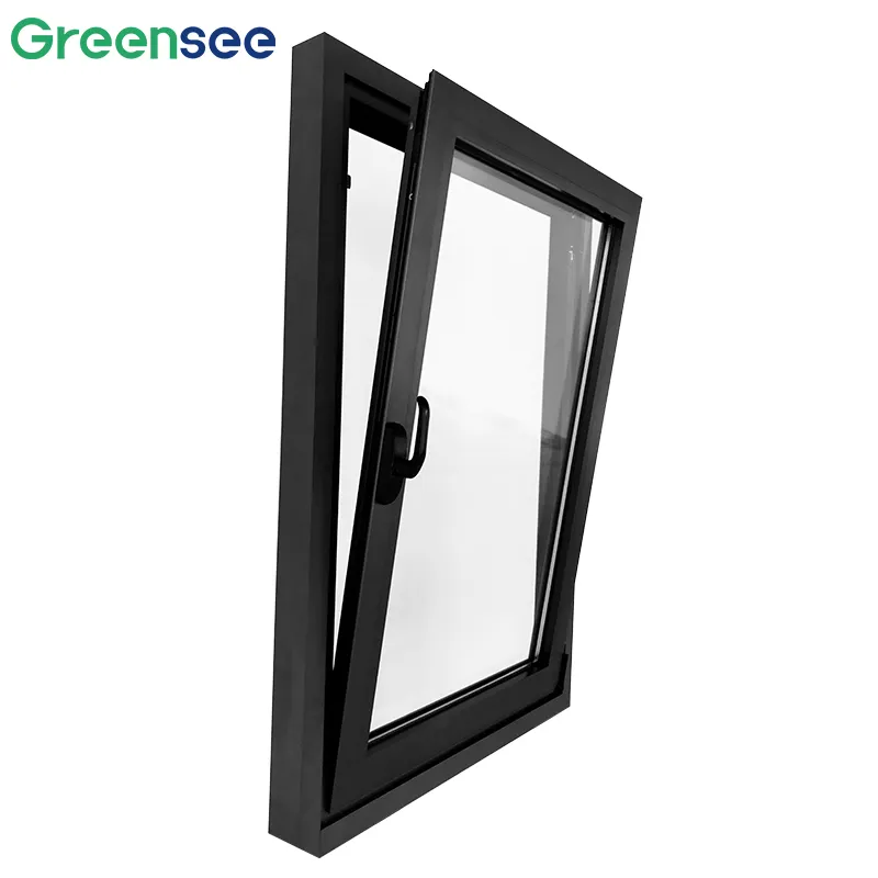 Novo design moderno minimalista tipo janelas inclinadas e giratórias com persianas embutidas em liga de alumínio de 80 mm 85 mm vidro temperado low-e